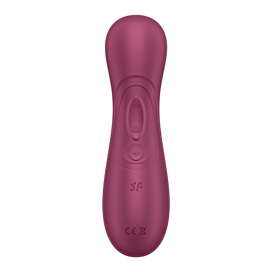 Wine red Satisfyer Pro 2 Generation 3 clitoral vibrator with buttons and logo.