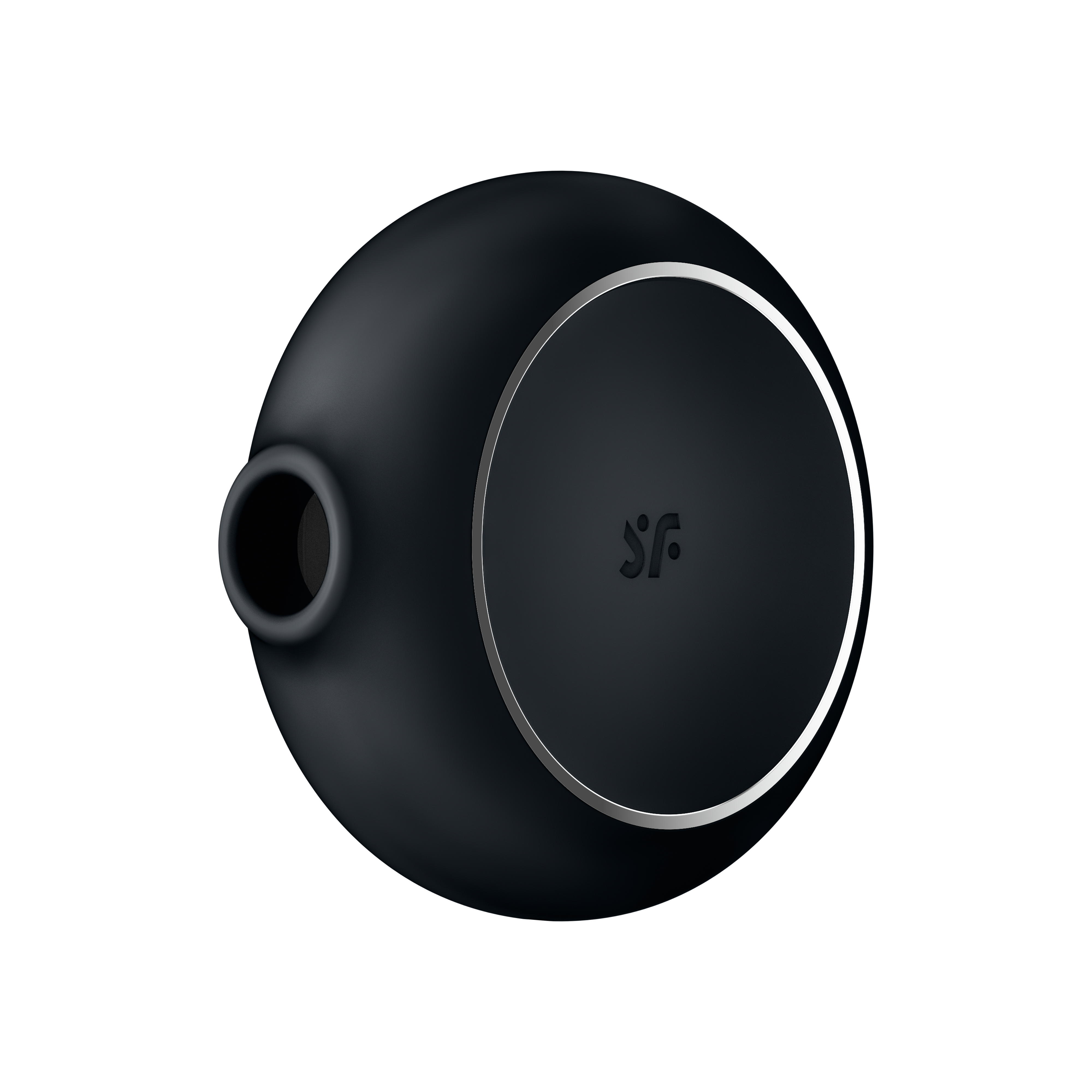 Black Satisfyer Pro To Go 3 vibrator with a silver ring and a circular indent.