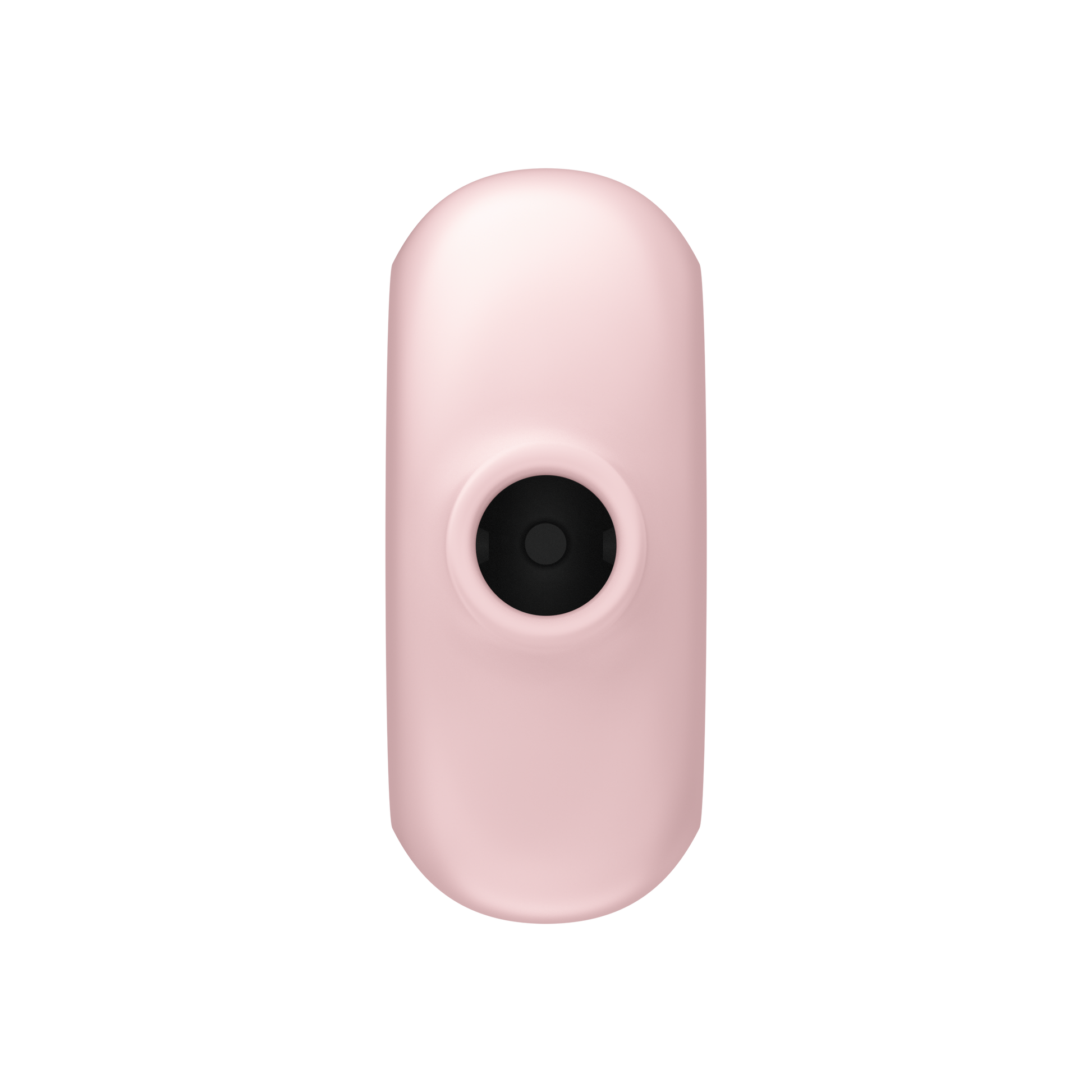 A pink, oval-shaped clitoral vibrator with a black opening in the center.