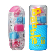 Tenga Bobble Crazy Cubes stroker with pink and blue internal textures.