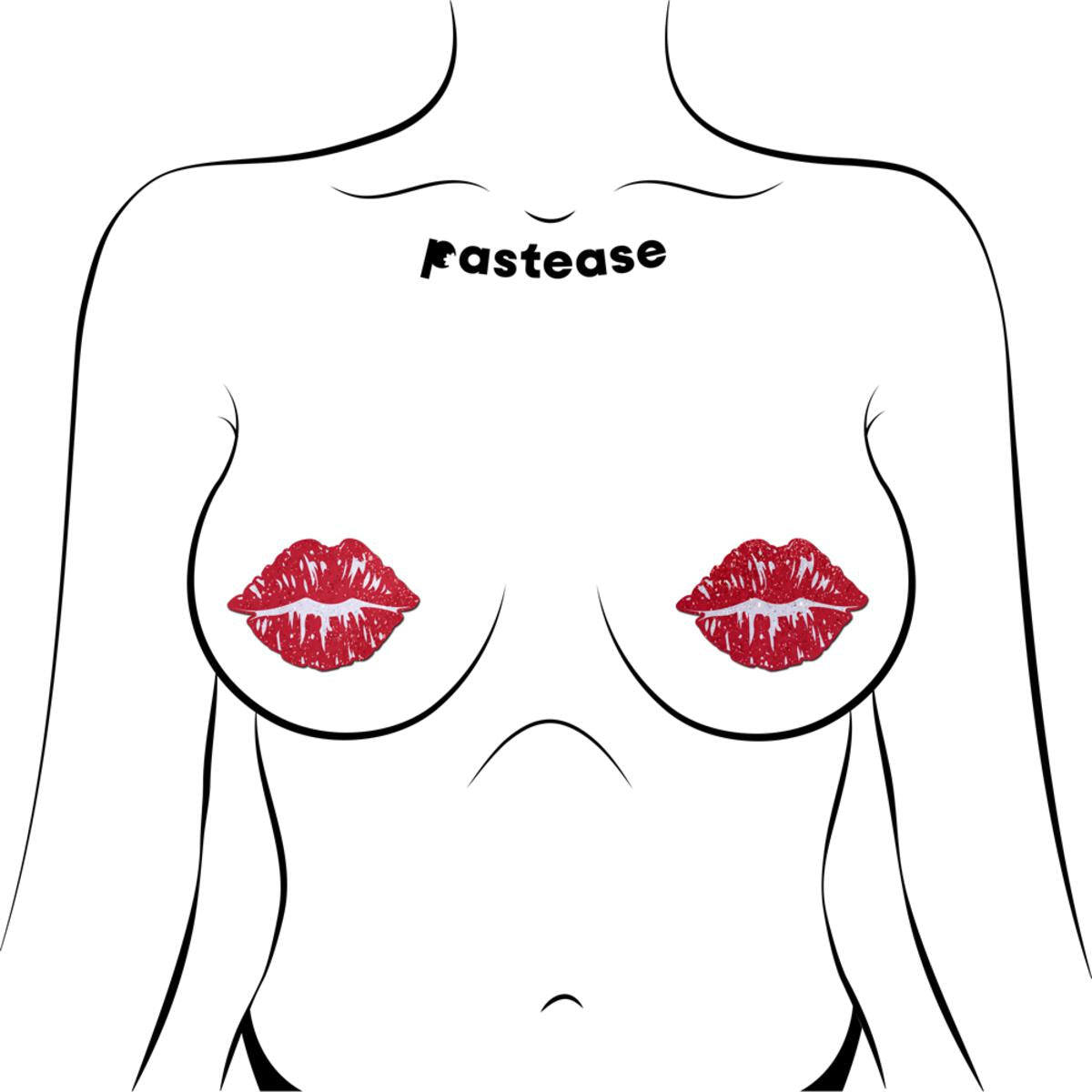 Sparkly red kissing lips nipple pasties.