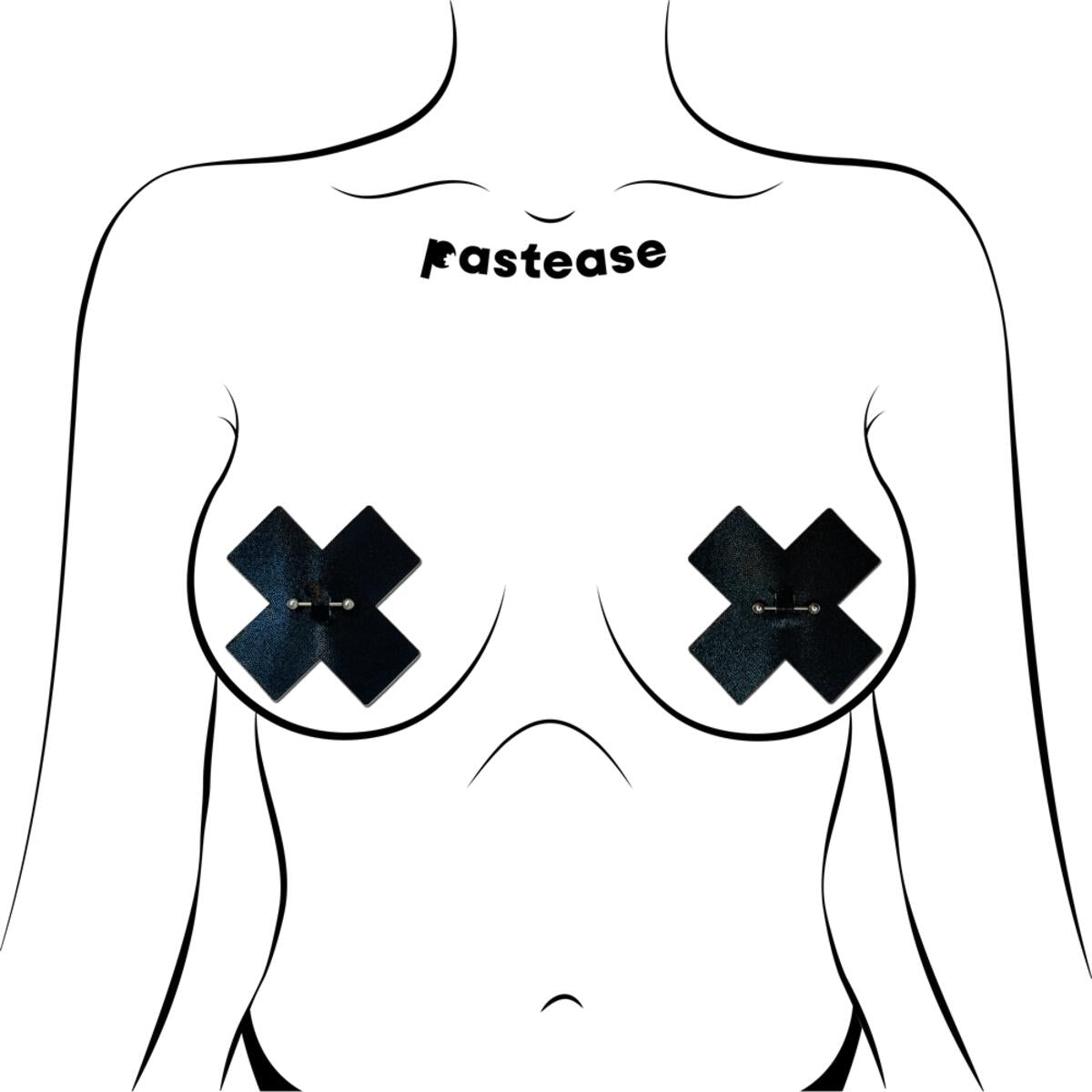 Black cross pasties with a pierced barbell detail.