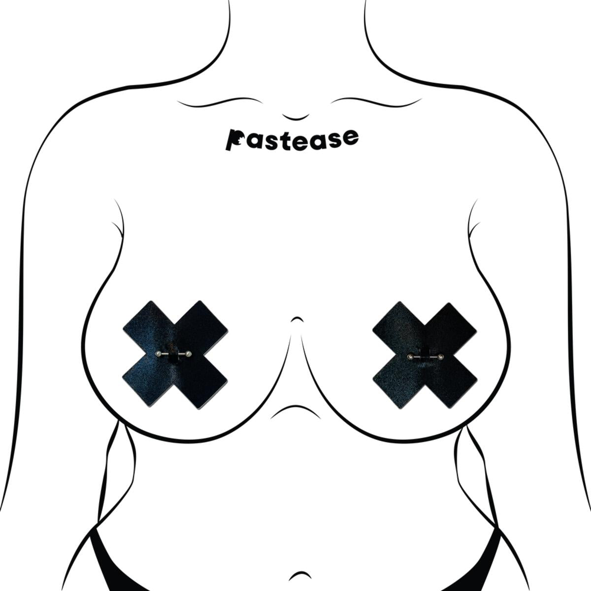 Black cross barbell pasties with a pierced barbell detail.