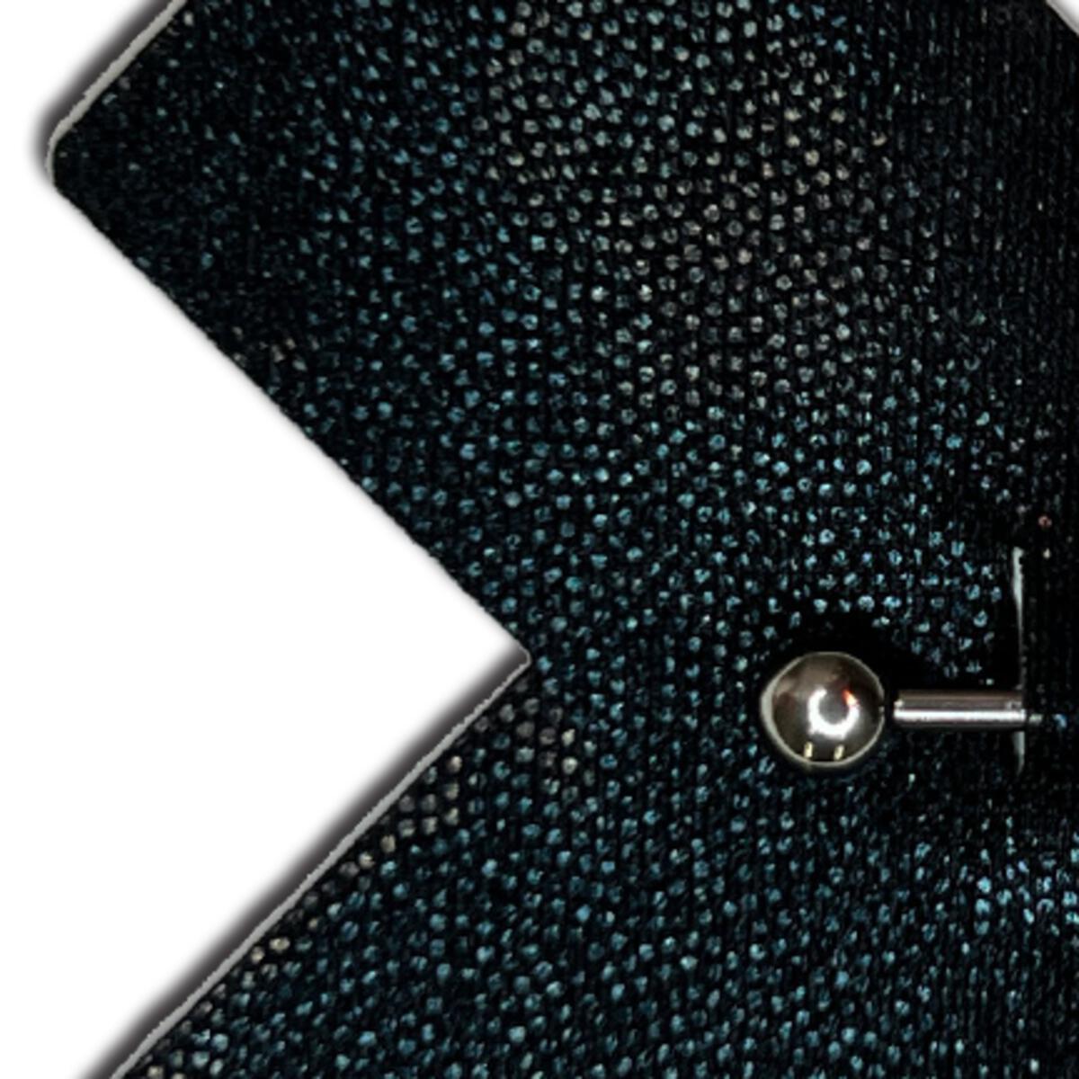 Black pasties with a silver barbell and cross detail.