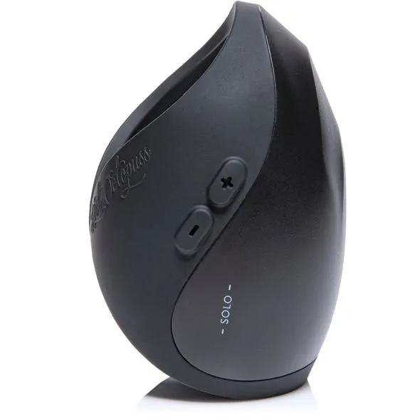 Black Pulse Solo Lux remote oscillating male massager with buttons and text.
