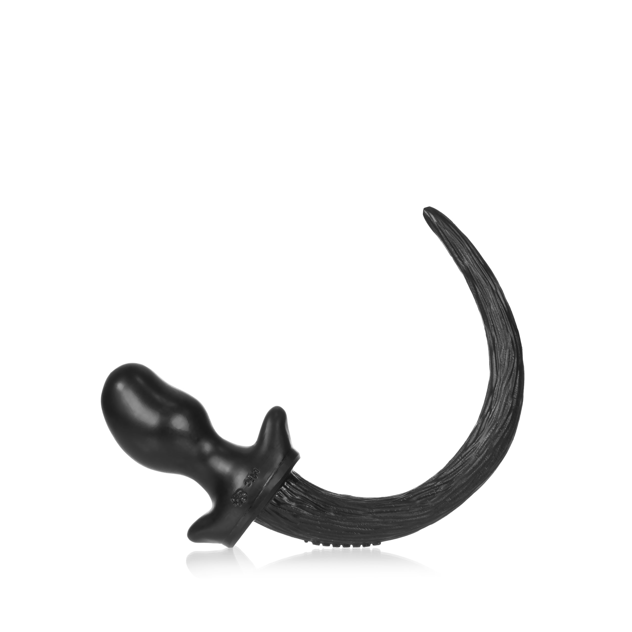Black silicone puppy tail anal plug with a textured tail.