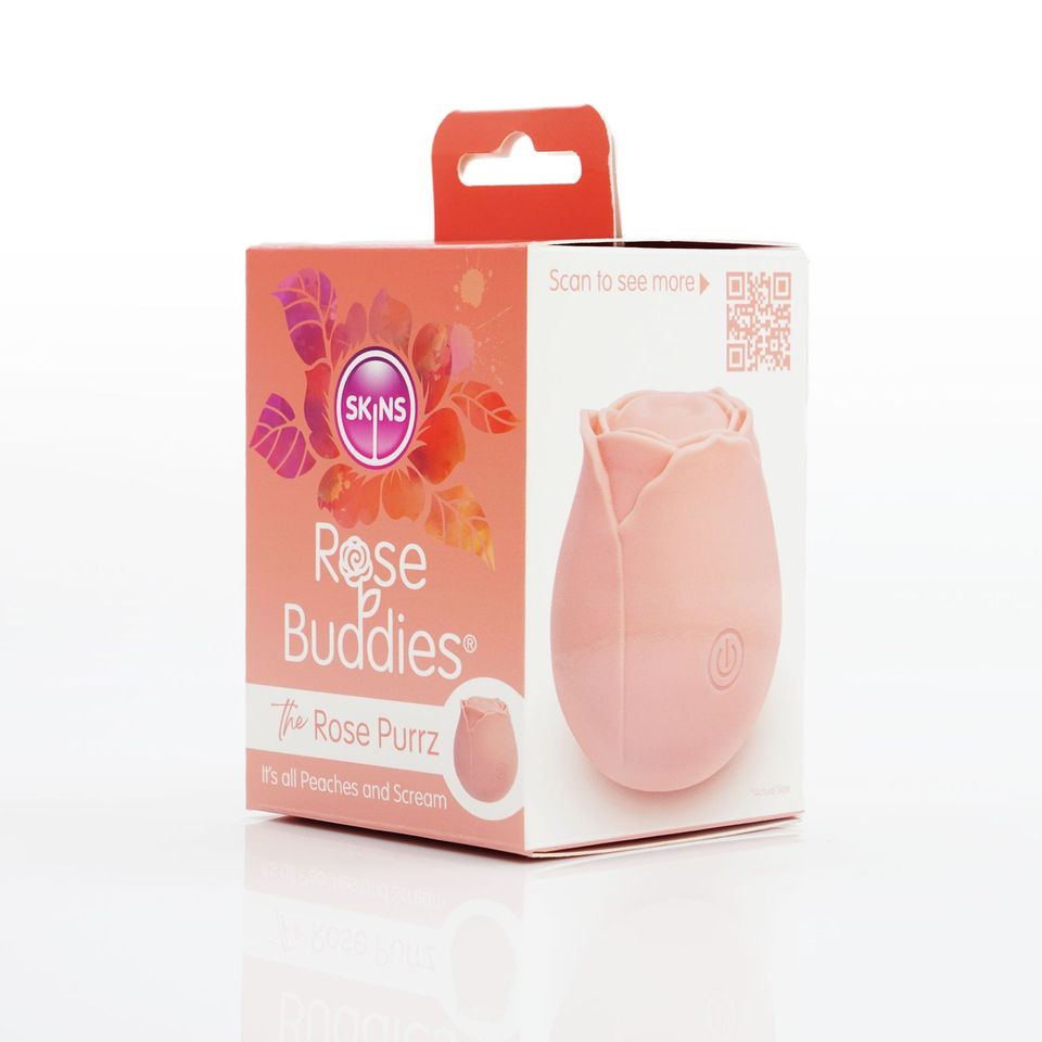 A pink rose-shaped toy with the "Rose Buddies" logo on its box.
