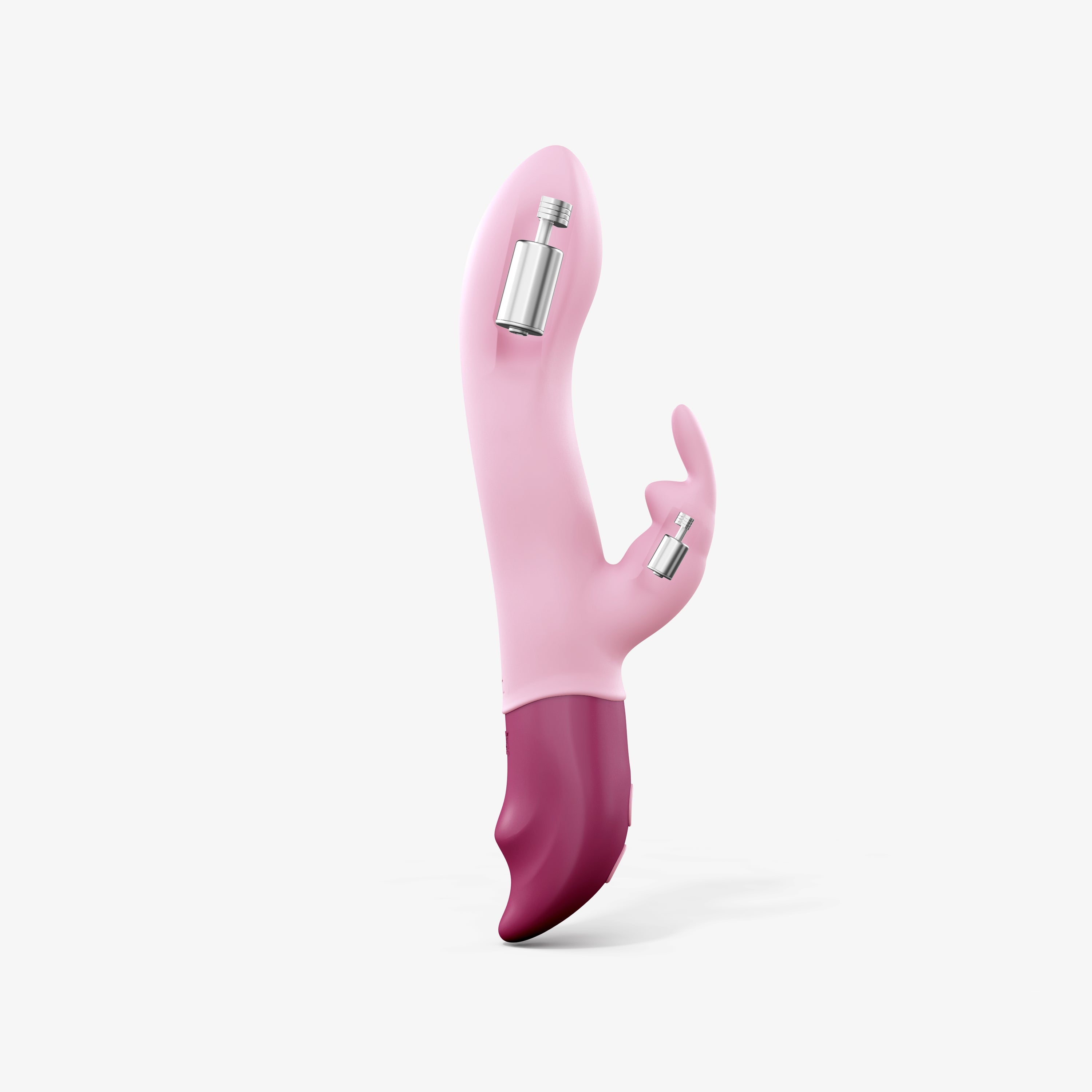 A pink G-spot vibrator with silver accents.