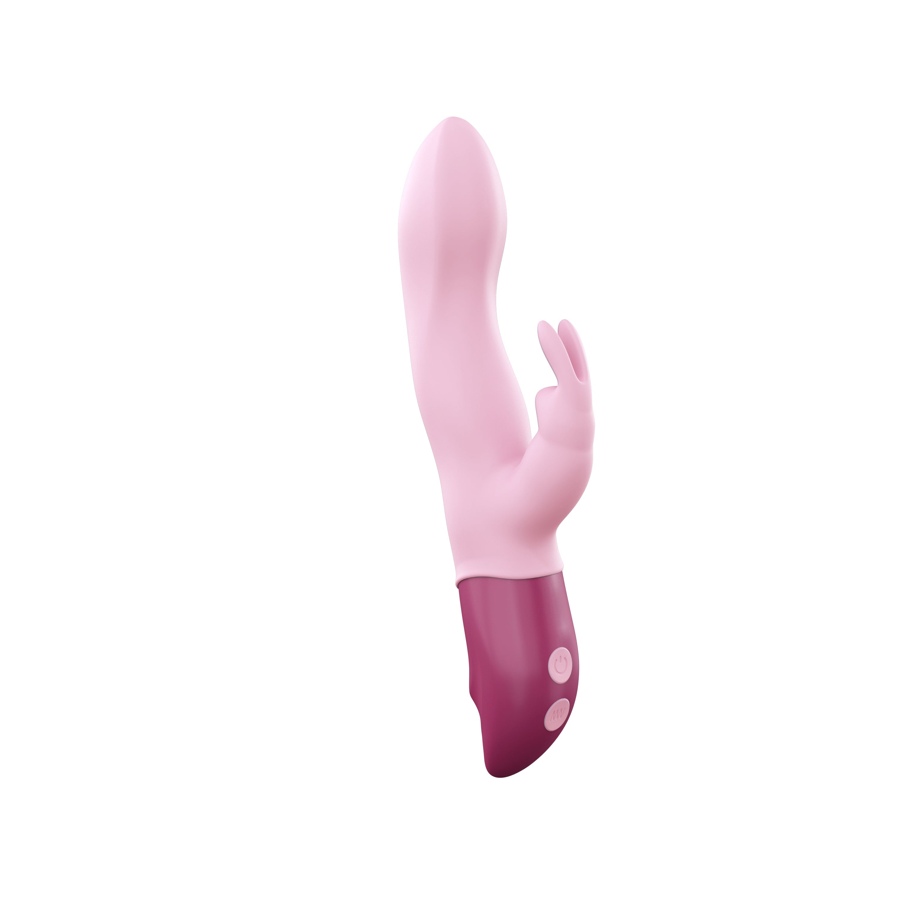 A pink vibrator with rabbit ears and two control buttons.