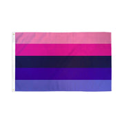 Omnisexual pride flag with five horizontal stripes in pink, magenta, dark blue, purple, and light blue.