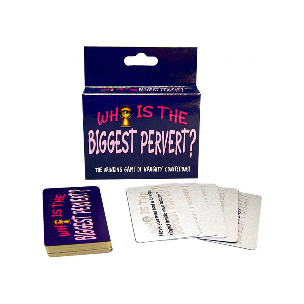 Who is the Biggest Pervert? adult drinking card game box with cards.
