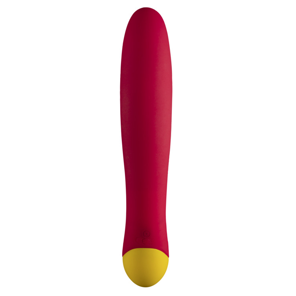 A red and yellow rabbit vibrator.
