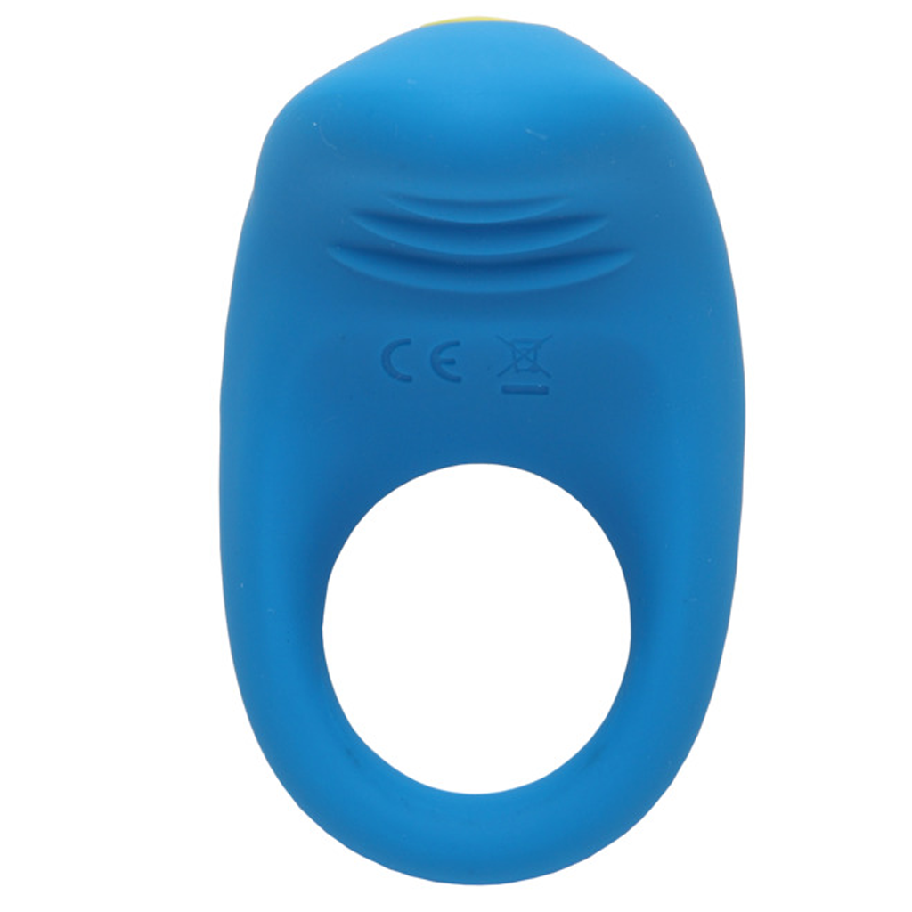 Blue vibrating cock ring with CE marking.