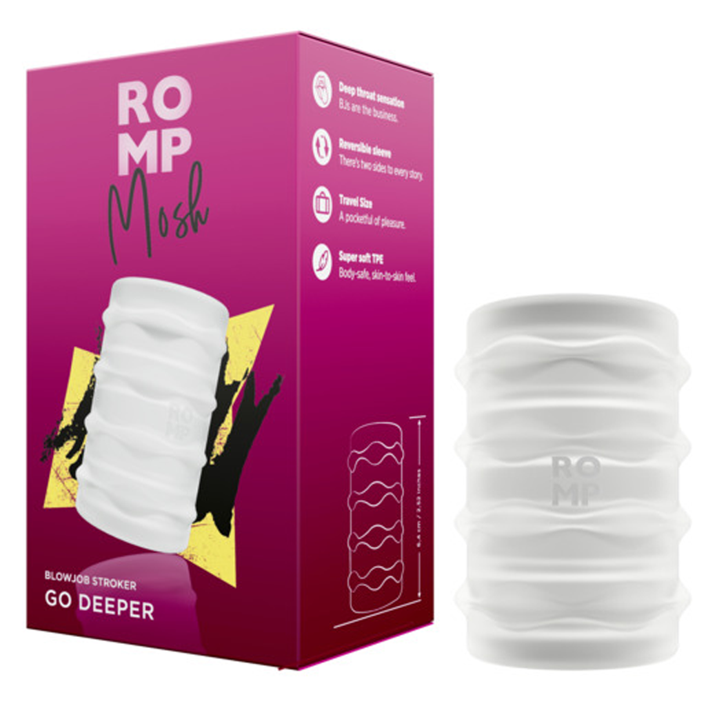 ROMP Mosh manual blowjob stroker with a textured TPE sleeve.