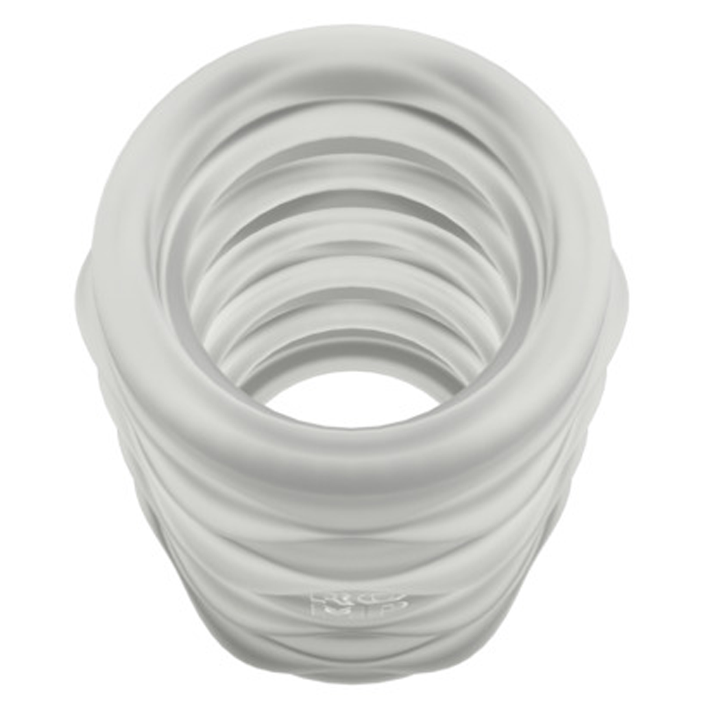 A white textured TPE stroker with ribbed interior.