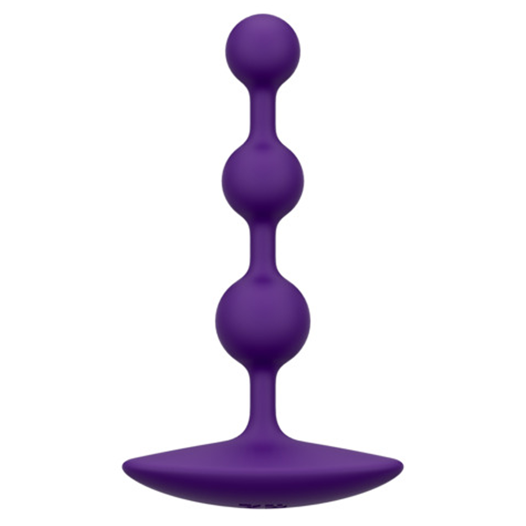 Dark purple flexible silicone anal beads with a flared base.