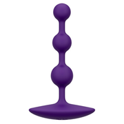 Dark purple flexible silicone anal beads with a flared base.