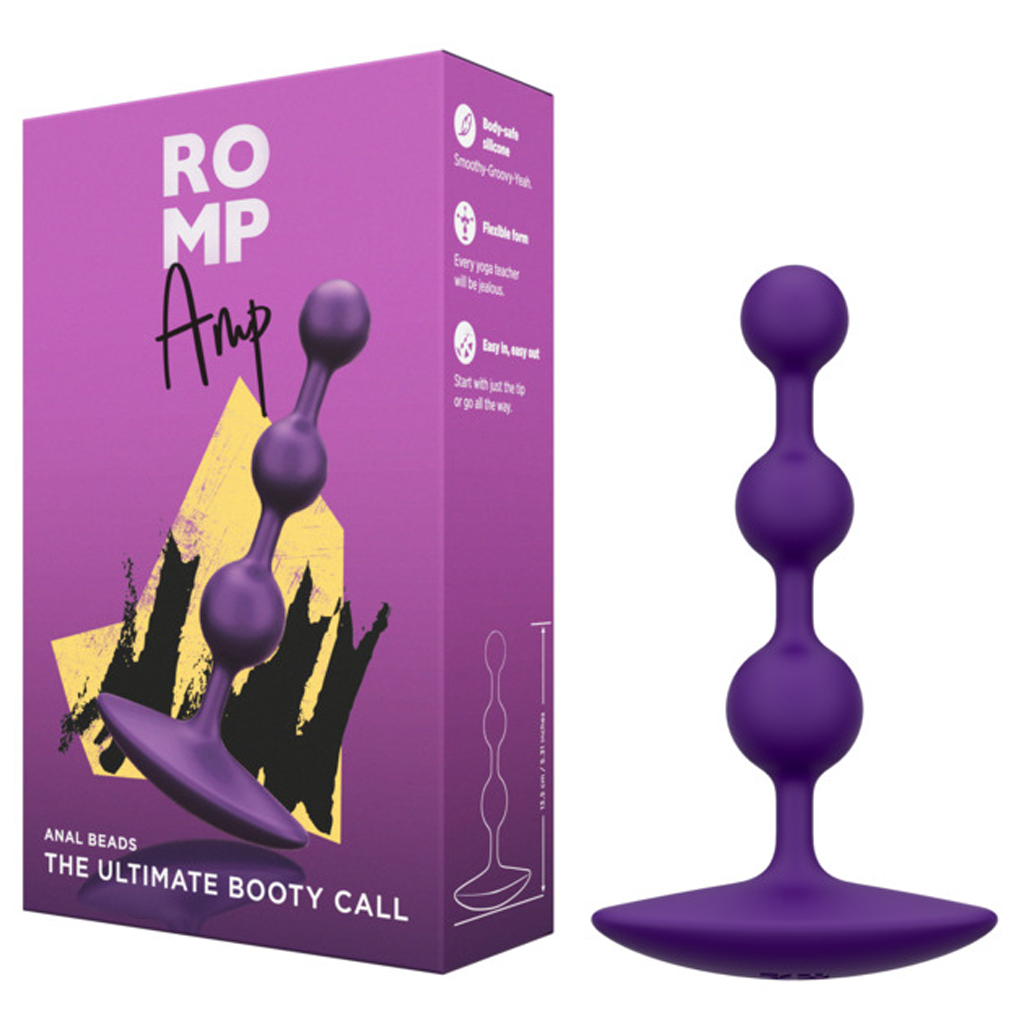 Dark purple silicone anal beads with a flexible design and flared base.