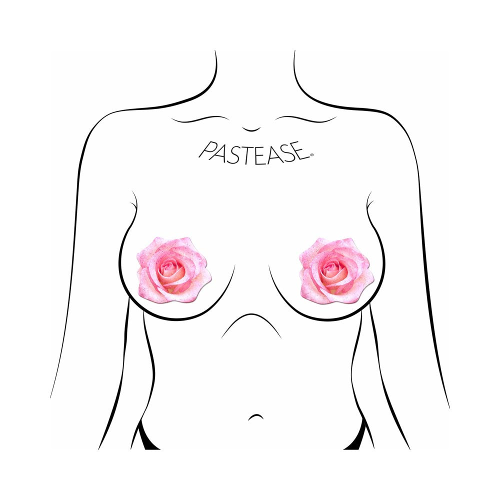 Pink glitter velvet rose nipple pasties with waterproof adhesive.