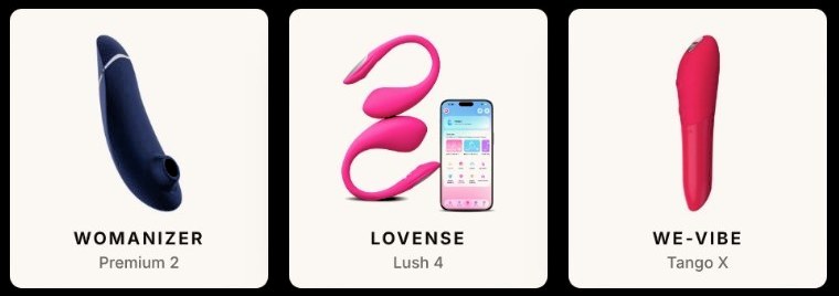 Womanizer Premium 2, Lovense Lush 4 and We-Vibe Tango X