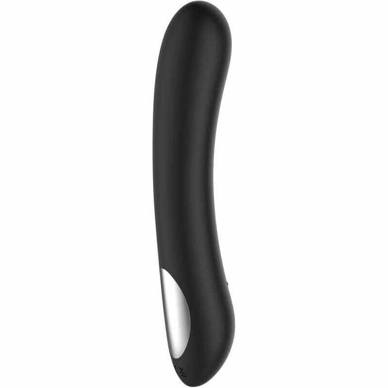 Black silicone G-spot vibrator with a silver accent.