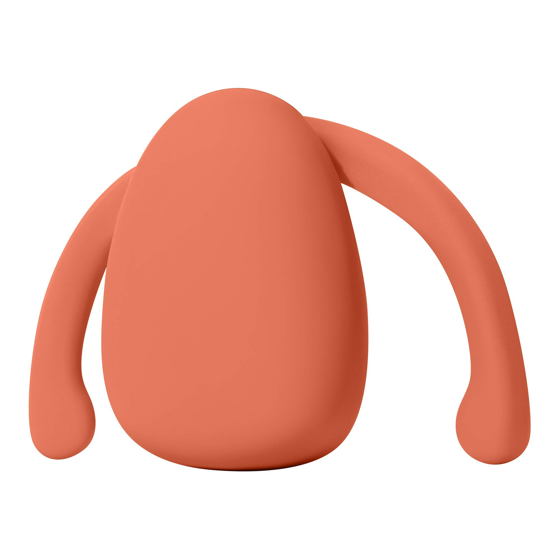 Orange silicone vibrator with two curved arms.