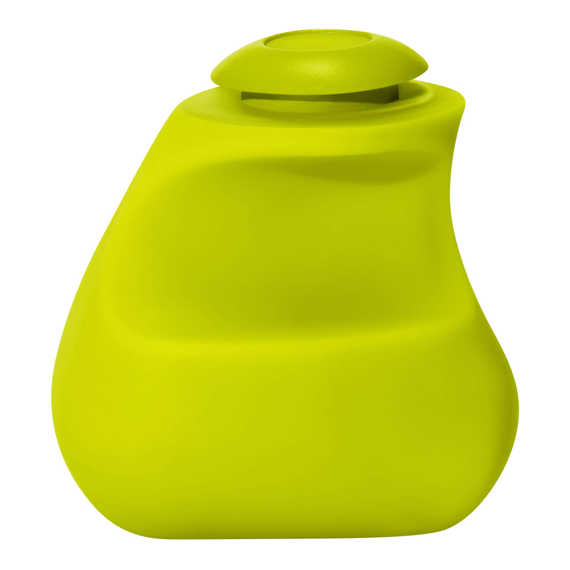 A lime green silicone finger vibrator with a rounded top.
