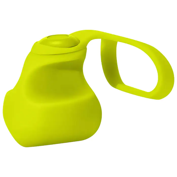 Lime green silicone finger vibrator with a loop handle.