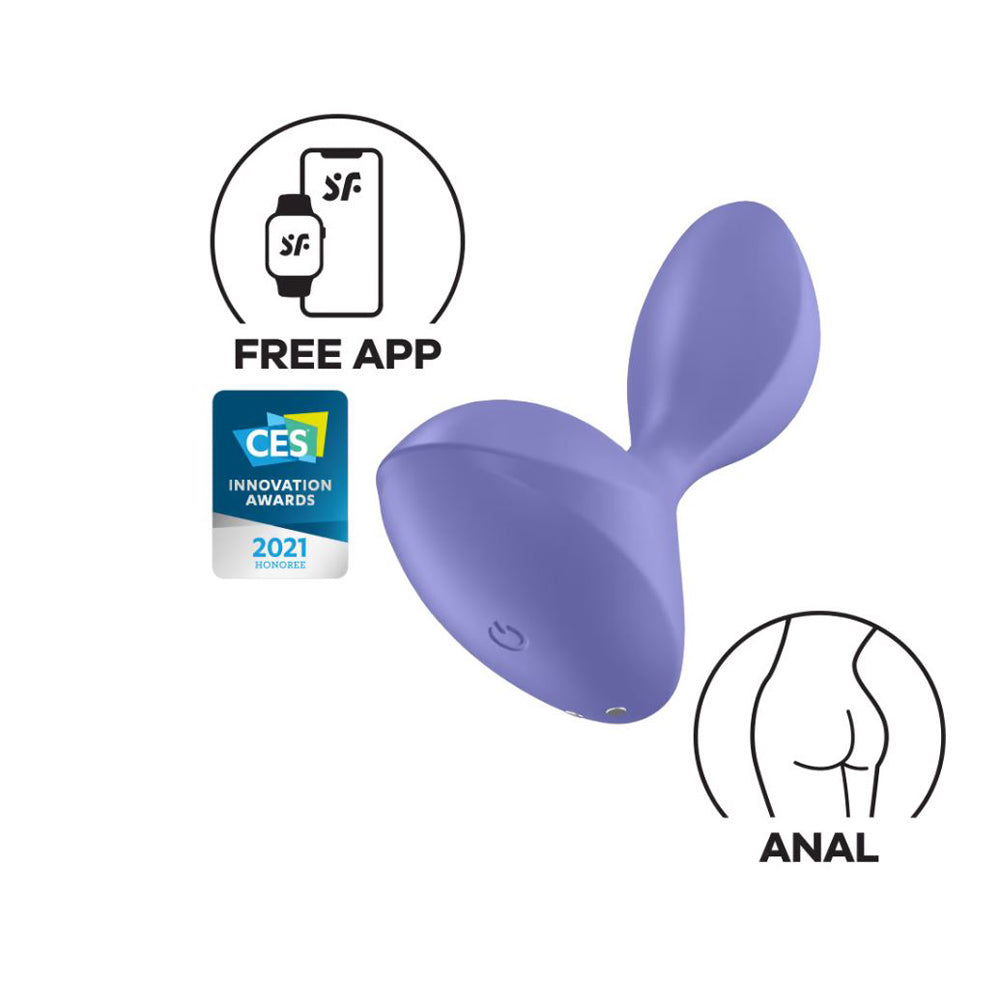 A purple silicone anal vibrator with app control and CES Innovation Award.