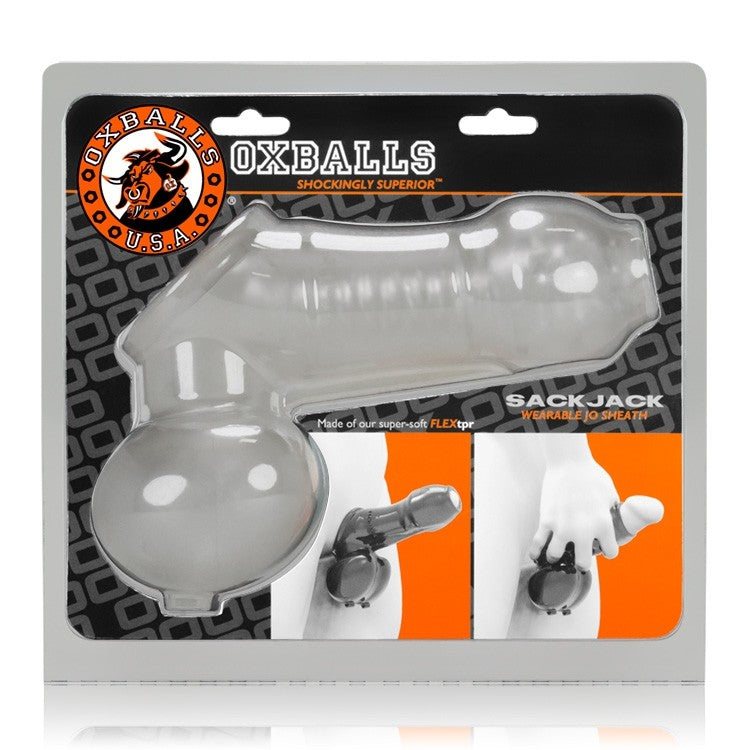 Clear textured masturbation sleeve and ballsling in packaging.
