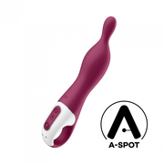 Berry A-spot vibrator with white control panel and loop handle.