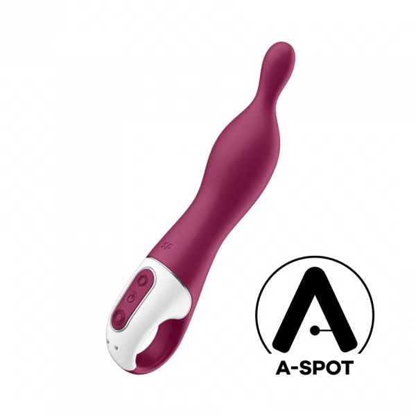 Berry A-spot vibrator with white control panel and loop handle.