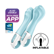 Two light blue vibrators with white control panels and a CES Innovation Award badge.