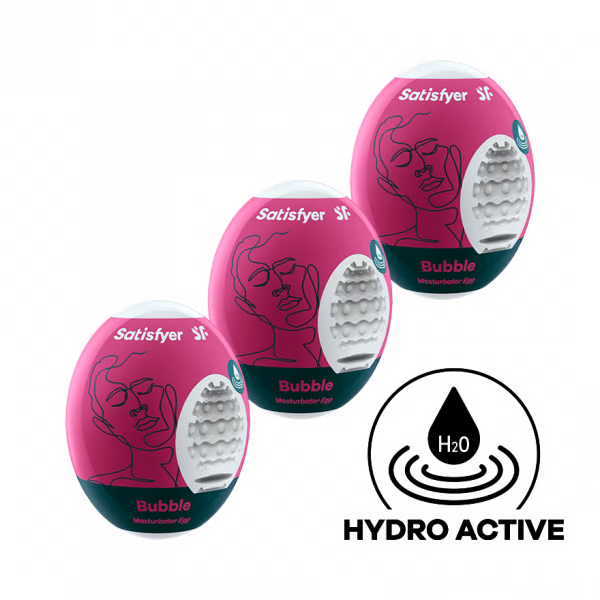 Satisfyer Bubble Masturbator Egg Set with hydroactive TPE.