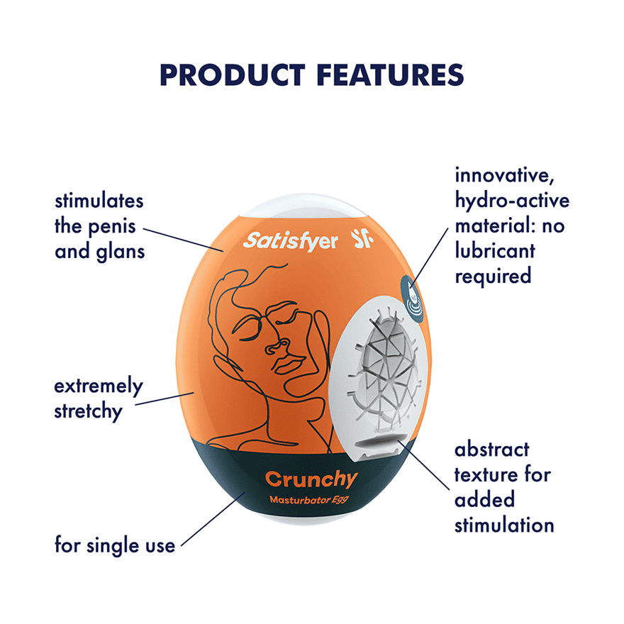 Satisfyer Crunchy Masturbator Egg with abstract texture for stimulation.