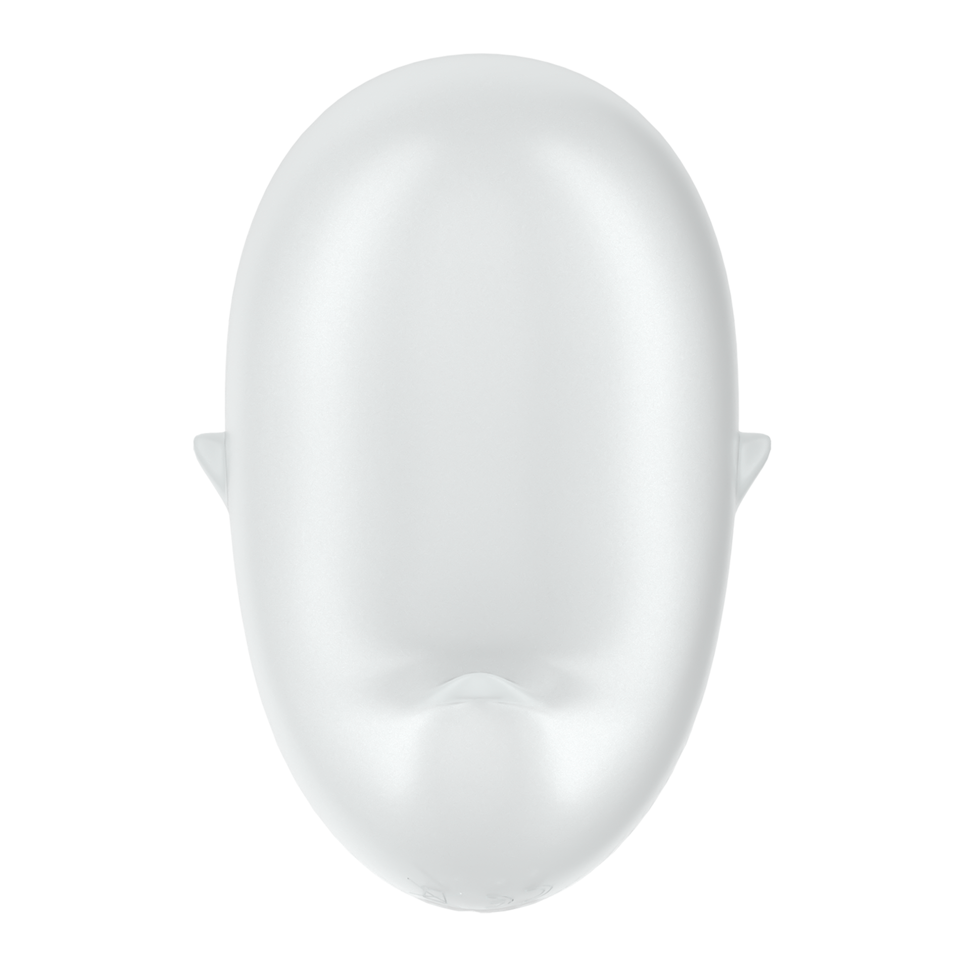 White, smooth, oval-shaped clitoral vibrator with small ear-like protrusions.