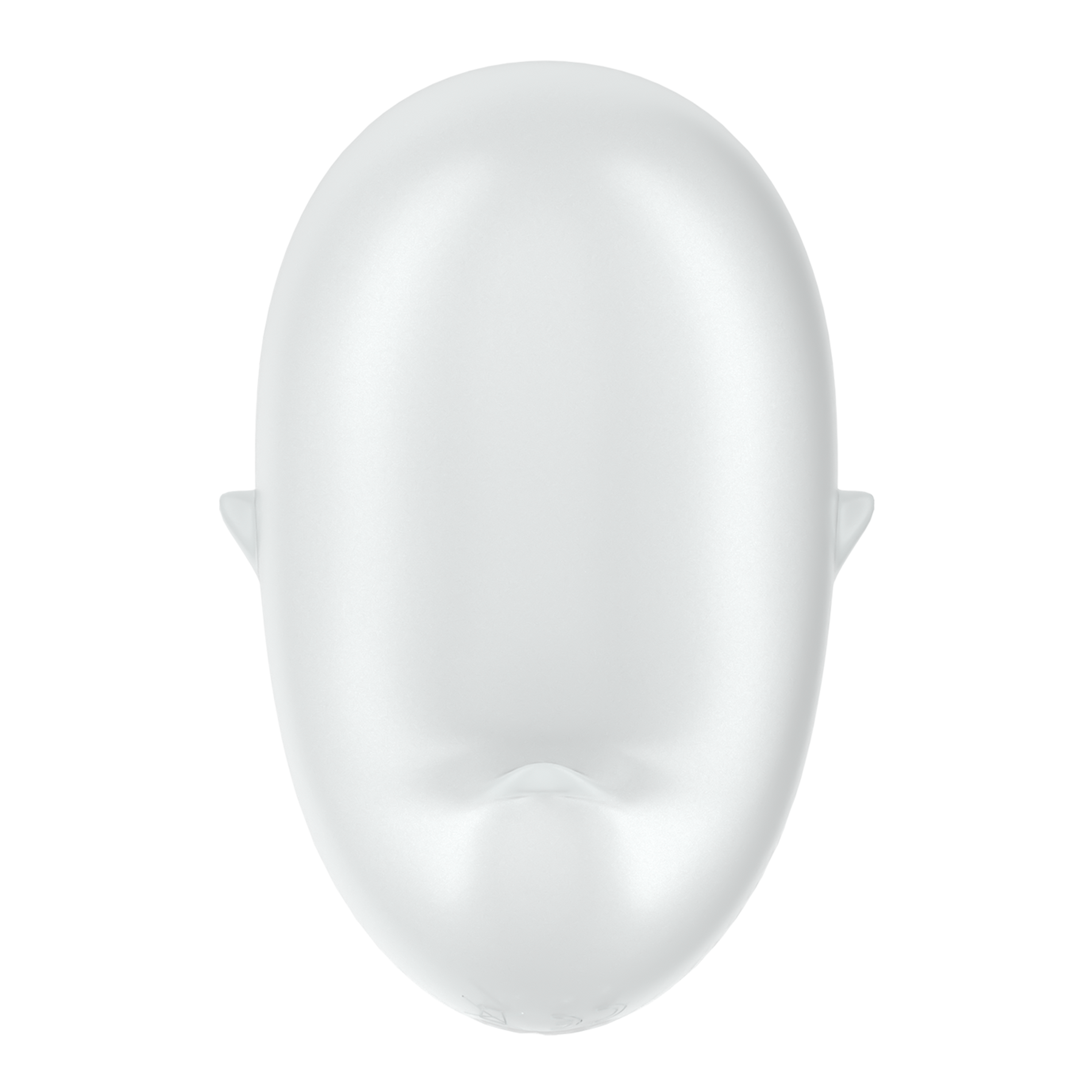 White, smooth, oval-shaped clitoral vibrator with small ear-like protrusions.