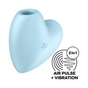 A light blue heart-shaped clitoral vibrator with a small logo.