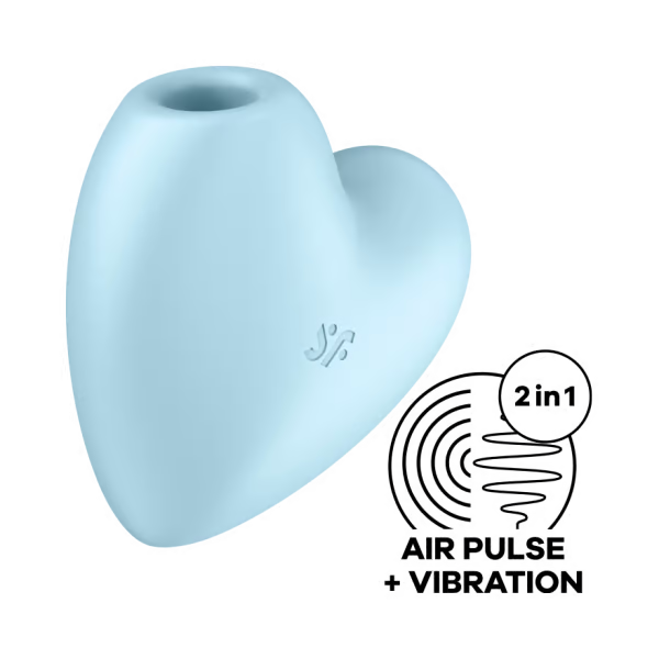 A light blue heart-shaped clitoral vibrator with a small logo.