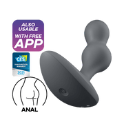 Grey app-controlled waterproof anal vibrator with a bulbous tip and wide base.