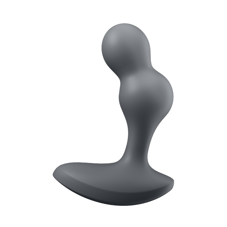 Grey app-controlled waterproof anal vibrator with a bulbous top and wide base.