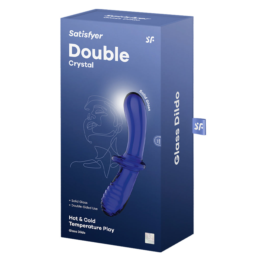 Satisfyer Double Crystal glass dildo for hot and cold temperature play.