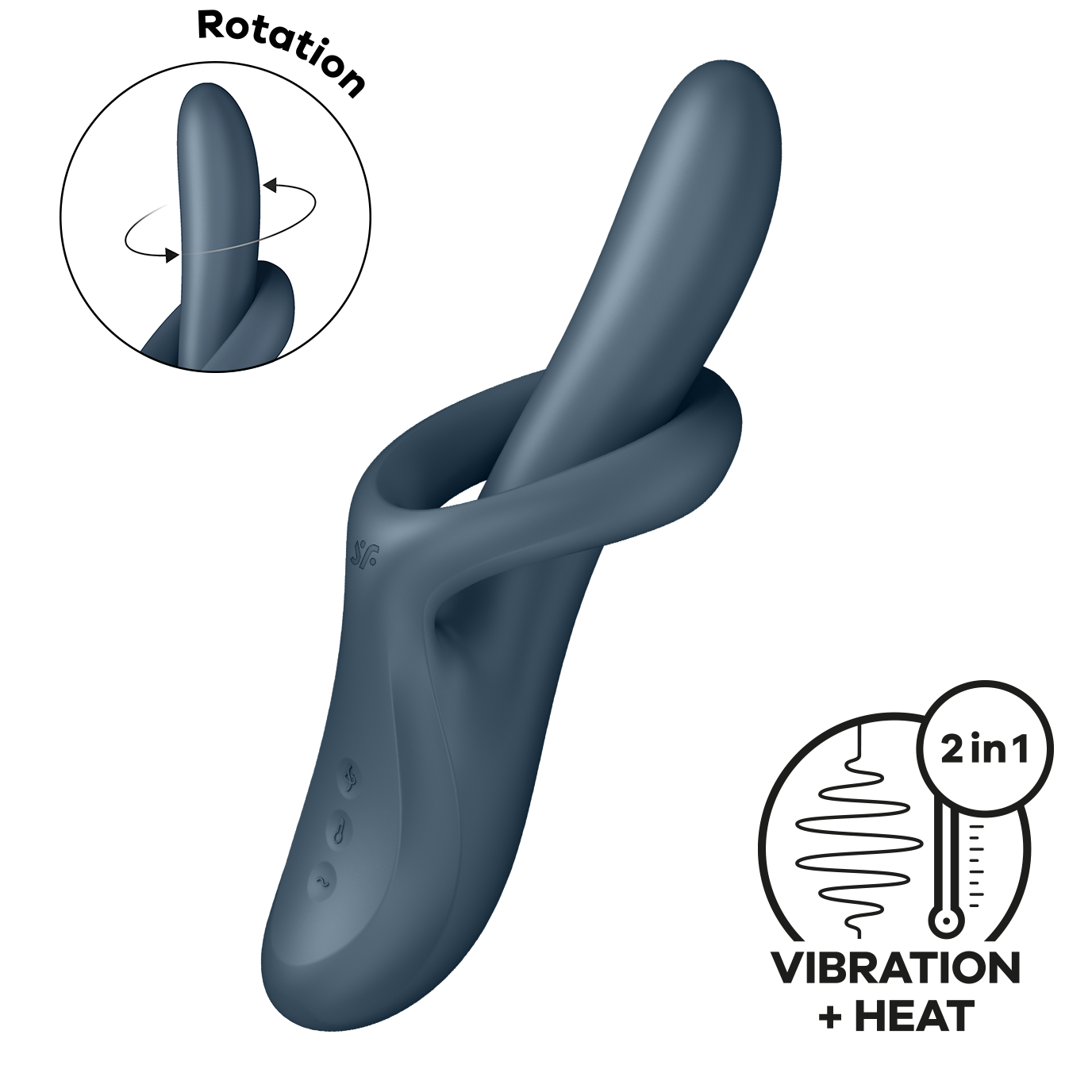 A blue rotating rabbit vibrator with heat and vibration features.