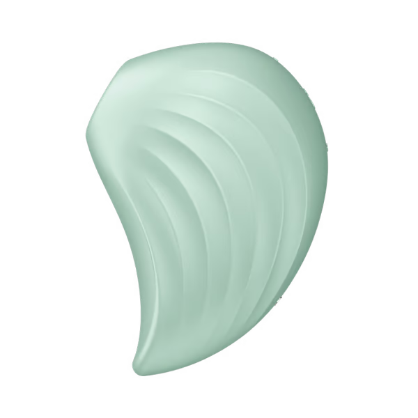 A light green, shell-shaped clitoral massager with ribbed texture.