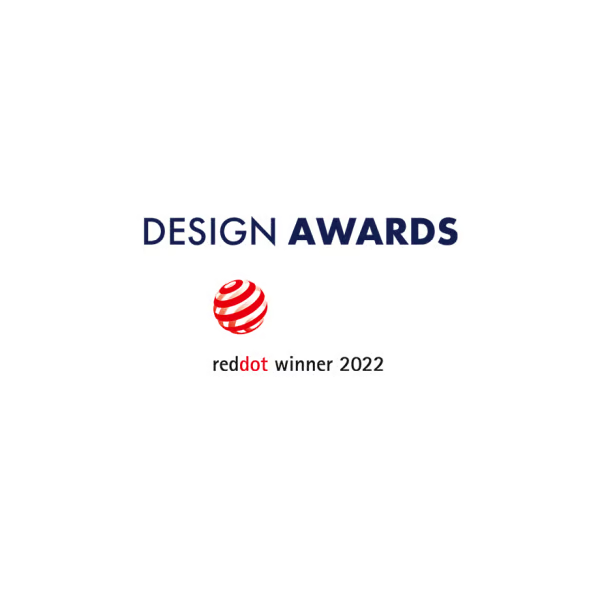 Red dot design award winner 2022 logo.