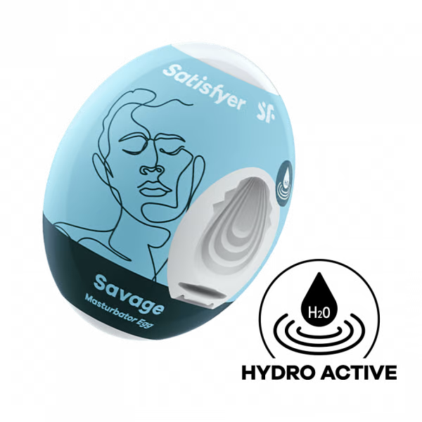 Satisfyer Savage Masturbator Egg with a blue face design.