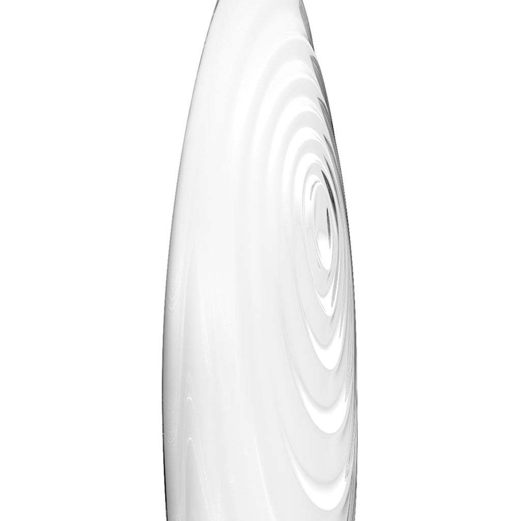 A clear glass anal plug with a tapered shape and concentric rings.