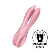 Pink silicone lay-on vibrator with three flexible arms and a ring base.