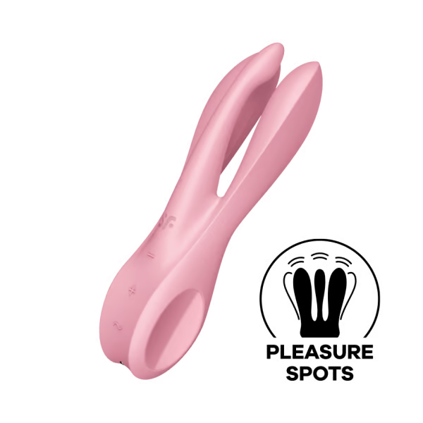 Pink silicone lay-on vibrator with three flexible arms and a ring base.