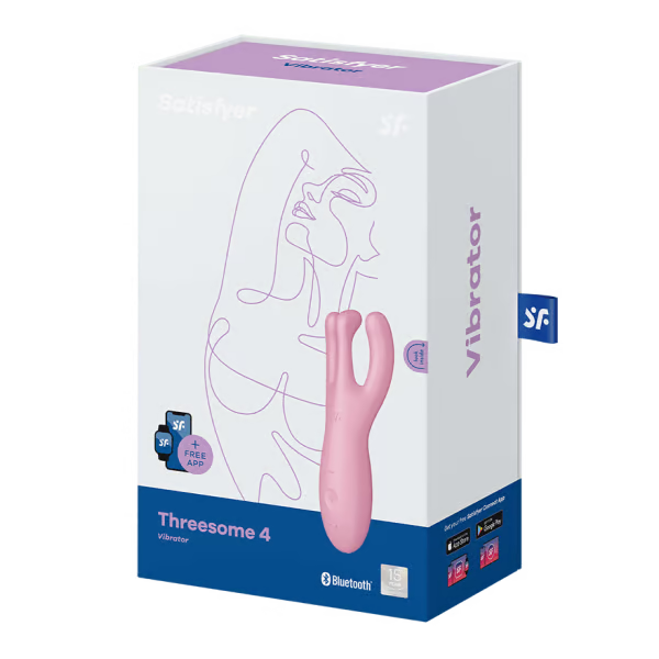Satisfyer Threesome 4 pink vibrator with app control on its packaging.